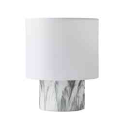 ValueLights Melanie White Marble Effect Table Lamp White Linen Shade and Bulb