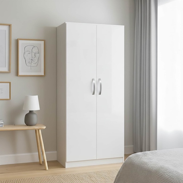 Vida Designs Hulio 2 Door Wardrobe High Gloss Doors With Shelf & Clothes Rail, White