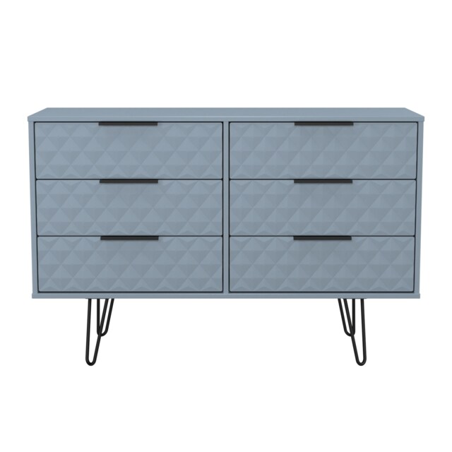 Islay 6 Drawer Wide Chest of Drawers in Denim Blue (Ready Assembled) Blue Denim Blue