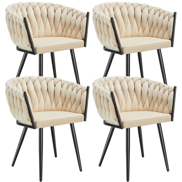Dining Chair Astano - padded, velvet, knot design, continuous backrest Cream sand 4