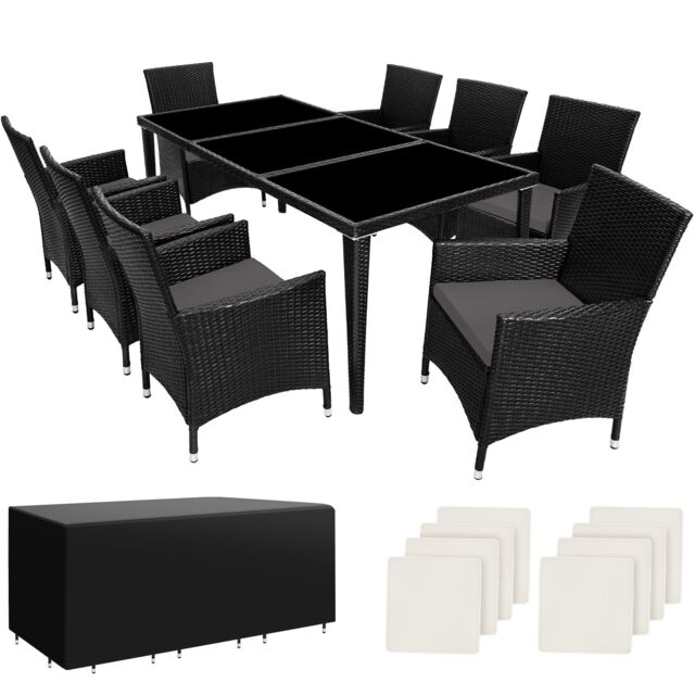 Garden Table and Chairs Menorca - 8 armchairs, dining table, protective cover Black black 59 x 57 x 86 cm 1