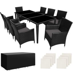 Garden Table and Chairs Menorca - 8 armchairs, dining table, protective cover Black black 59 x 57 x 86 cm 1