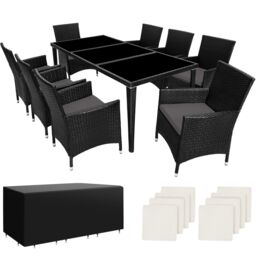 Garden Table and Chairs Menorca - 8 armchairs, dining table, protective cover Black black 59 x 57 x 86 cm 1