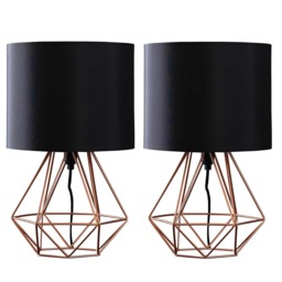 ValueLights Angus Pair Copper Table Lamps Black Shades and Bulbs