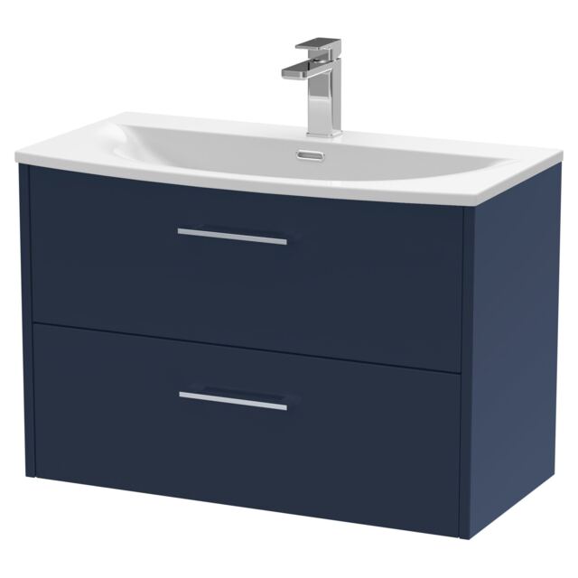 Balterley Winshill Contemporary 2 Drawer Wall Hung Vanity Unit with Curved Basin, Dark Blue, 800mm