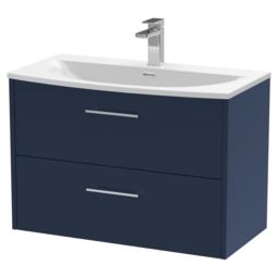 Balterley Winshill Contemporary 2 Drawer Wall Hung Vanity Unit with Curved Basin, Dark Blue, 800mm