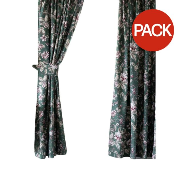 Belledorm Aiyla Pencil Pleat Curtains (Pack Of 2) - Bottle Green - 54in x 66in Green