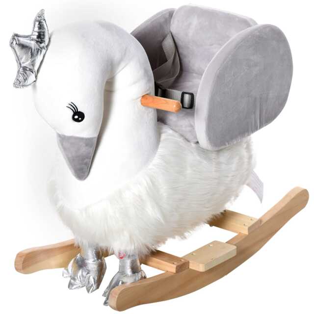 HOMCOM Cute Kids Ride-On Rocking Swan with Sound Seat Belt Plush Body Multi
