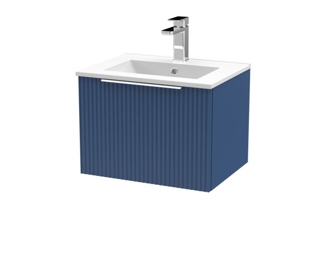 Balterley Tixall Fluted 1 Drawer Wall Hung Vanity Unit with Minimalist Basin, Satin Blue, 500mm