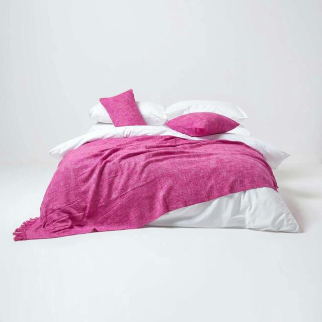 Homescapes Nirvana Slub Cotton Pink Throw - 225 x 255 cm Pink 1