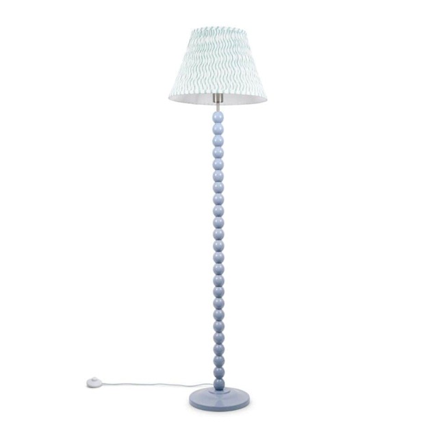 ValueLights Bobbles Powder Blue Floor Lamp Green Arrow Pleat Shade and Bulb