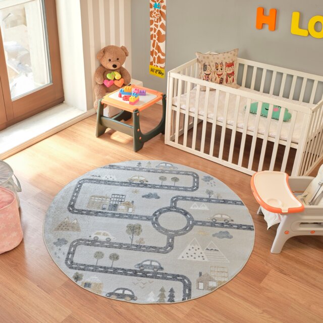 LIVABLISS Lillian-Kids Washable Round Rug Ø160 cm Beige Grey Orange Blue