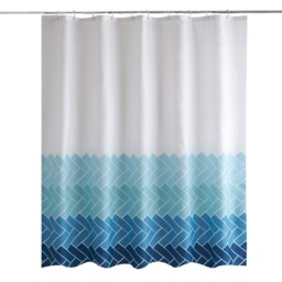 Geometric Blue & White Polyester Shower Curtain with 12 Hooks - 180x200cm