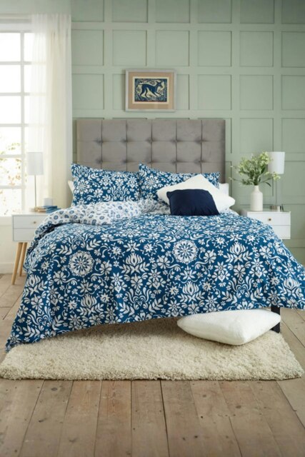 Ornamental Tile Floral 100% Cotton Duvet Cover Set – Soft & Decorative Blue Double