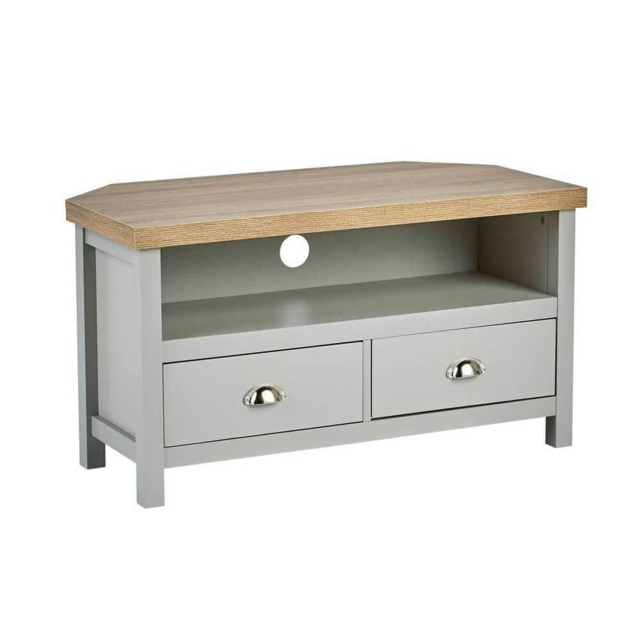 Grey Oak Corner TV Stand Two Tone 1 Drawer Cabinet Television Unit Cable Tidy