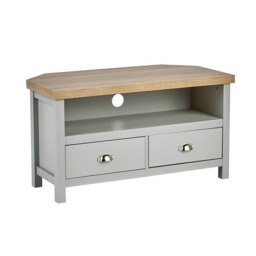 Grey Oak Corner TV Stand Two Tone 1 Drawer Cabinet Television Unit Cable Tidy