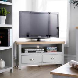 Grey Oak Corner TV Stand Two Tone 1 Drawer Cabinet Television Unit Cable Tidy