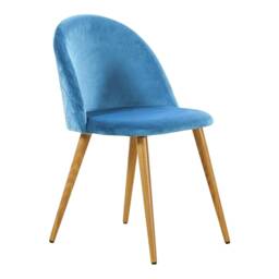Single Lucia Velvet Dining Chair - Ergonomic Modern Accent Seat with Wooden Legs, Upholstered Comfortable Living Room or Kitchen Chair Blue Royal Blue