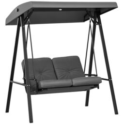 Outsunny 2 Seater Garden Outdoor Swing Chair Hammock w/ Adjustable Canopy Grey Dark Grey