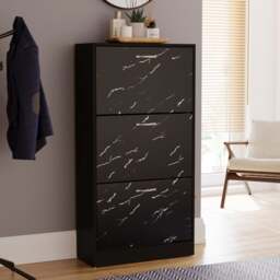 Vida Designs 3 Drawer Shoe Cabinet Shoe Rack Storage Cupboard, Black Marble