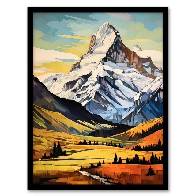 Swiss Alps Switzerland Oil Matterhorn Snow Capped Peaks Black Framed Wall Art Print A4