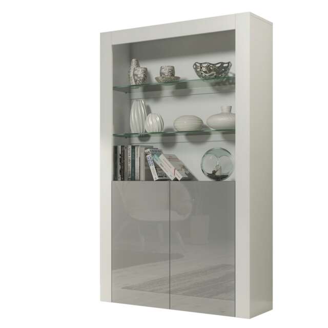 Modern Display Cabinet with Glass Shelves White Grey