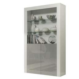 Modern Display Cabinet with Glass Shelves White Grey