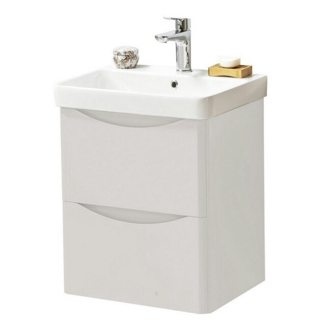 Bathroom Wall Mounted 2-Drawer Vanity Unit with Basin 500mm Wide - Cashmere - (Arch) - Brassware Not Included Grey Grey 1