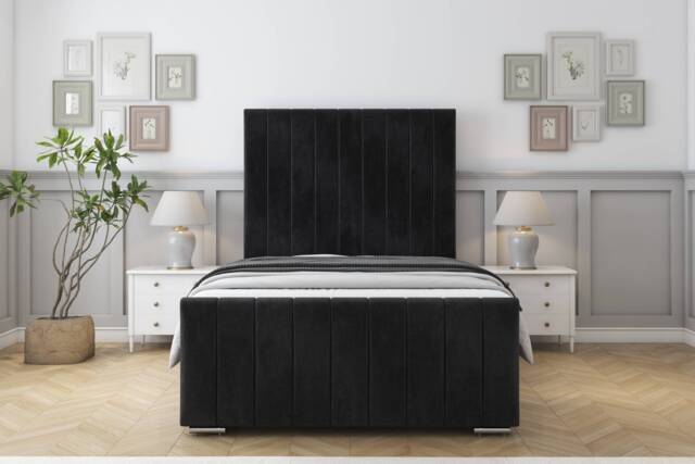 "Sloomy California Black Naples Bed Frame With 50"" Upholstered Headboard 2'6 Small Single"