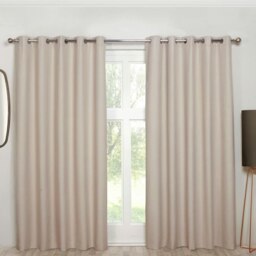 Cosmos - 100% Blackout Thermal Self-Lined Curtains - Eyelet - 100% Polyester (Natural, 46''x 54'' - 117cm x 137cm (Pair)) Cream Cream
