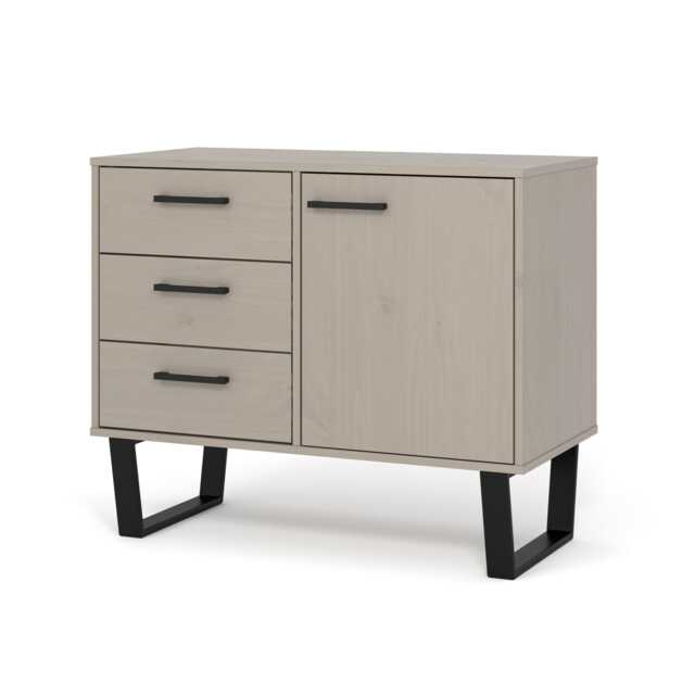 Texas 1 Door 3 Drawer Sideboard in Antique Waxed Pine - Industrial Style with Metal Legs Grey Grey One Size 1