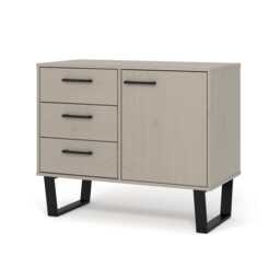 Texas 1 Door 3 Drawer Sideboard in Antique Waxed Pine - Industrial Style with Metal Legs Grey Grey One Size 1