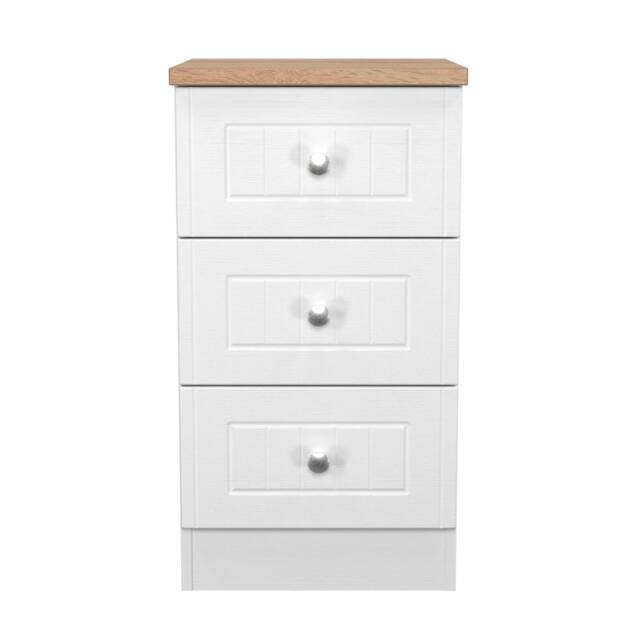 Cambridge 3 Drawer Bedside Cabinet in Porcelain Ash & Bardolino Oak (Ready Assembled) White Porcelain Ash & Bardolino Oak