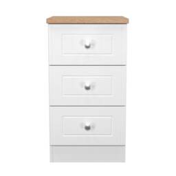 Cambridge 3 Drawer Bedside Cabinet in Porcelain Ash & Bardolino Oak (Ready Assembled) White Porcelain Ash & Bardolino Oak