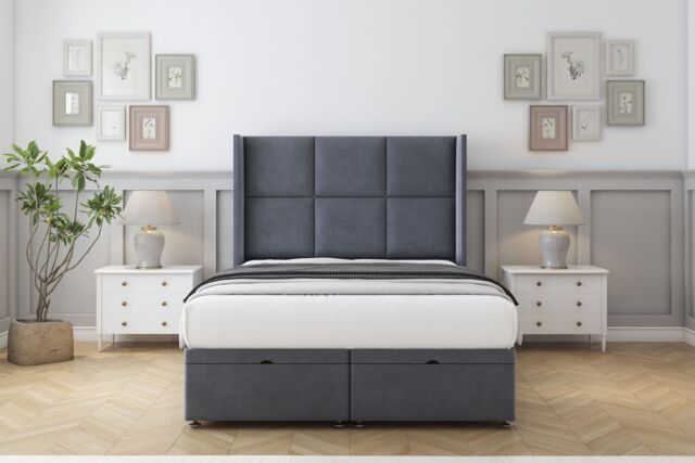 "Sloomy Beaumont Steel Plush Ottoman Bed With Mattress With 54"" Wingback Headboard 3' Single"