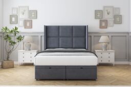 "Sloomy Beaumont Steel Plush Ottoman Bed With Mattress With 54"" Wingback Headboard 3' Single"