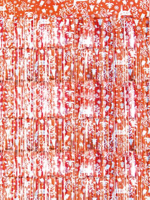 Christmas Reindeer Tinsel Curtain 3M x 1M Red