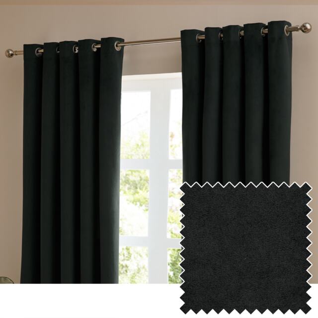 furn. The Ultimate Velvet Blackout Eyelet Curtain Pair Black (W)229cmx (D)183cm Black Black One Size