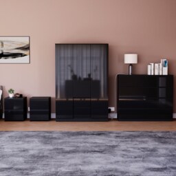 Vida Designs Glinton 4 Piece FSC Certified Bedroom Set (2 Drawer Bedside Chest x2, 8 Drawer Chest, 3 Door 2 Drawer Wardrobe), Black Black Black L 4