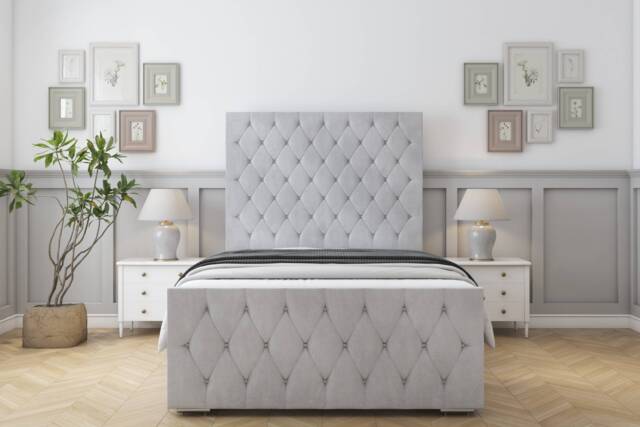 "Sloomy Watson Silver Naples Bed Frame With 50"" Upholstered Headboard 5' King"