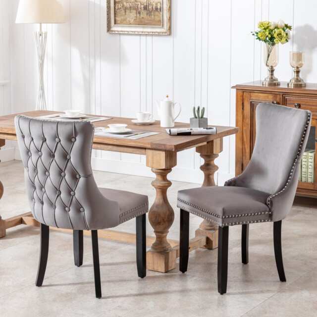 Sierra Lux Set of 2 Modern Velvet Dining Chairs with Tufted Wing Backs