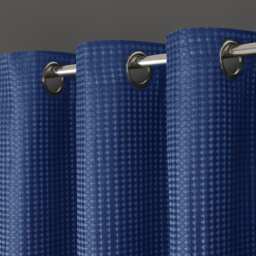 Velosso Waffle Weave Total Blackout Jacquard Eyelet Header Curtains - 117cm x 137cm Blue