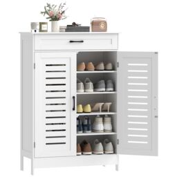 HOMCOM Modern Shoe Storage Cabinet with Louvered Doors and Drawer White White 78 x 37 x 115.8 cm