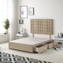 Astoria Divan Bed Base with 2 Drawers & 30 Inch Diamante Headboard in Plush Velvet Brown Beige Single