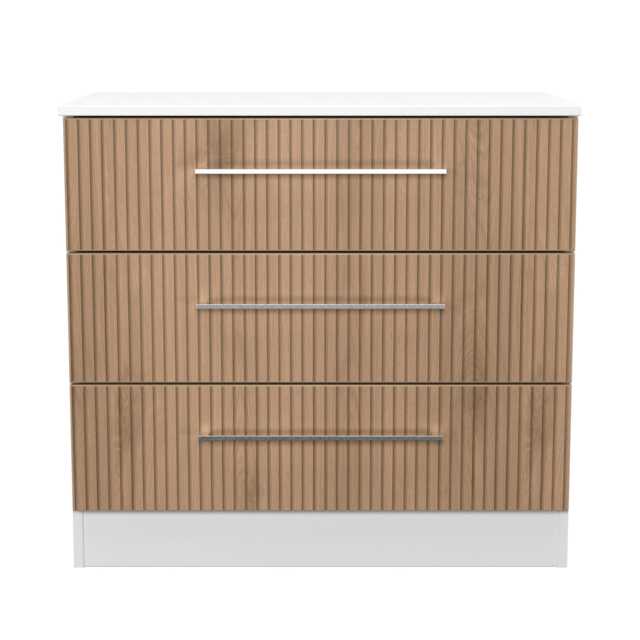 Gloucester 3 Drawer Chest of Drawers in Slatted Effect & White (Ready Assembled) White Slatted Effect & White