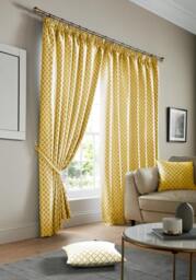 Wold Pencil Pleat Taped Top Lined Curtains - 229cm x 229cm - Ochre