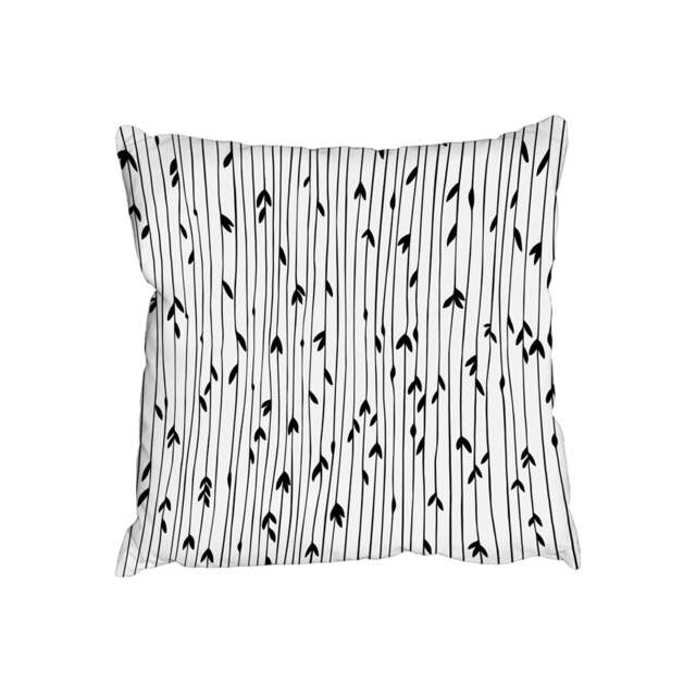 Cushions - sketchy leaves scattered on hand drawn lines on white background (Cushion)