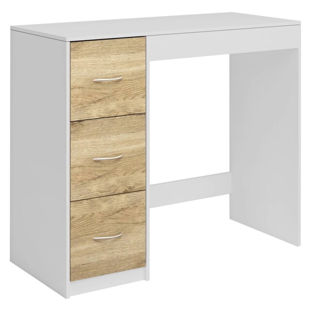 3-Drawer Wooden Desk and Dressing Table - Multi-Functional, 79.5x93x40 cm White White & Oak 22.5 x 43.5 x 98.5 1