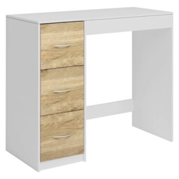 3-Drawer Wooden Desk and Dressing Table - Multi-Functional, 79.5x93x40 cm White White & Oak 22.5 x 43.5 x 98.5 1