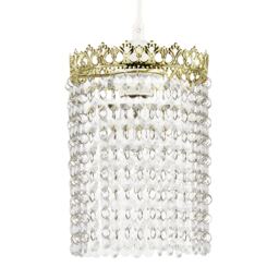 Polished Gold Crown Pendant Light Shade with Strings of Clear Beads